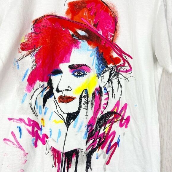 Boy George Women's Multicolor Drawn Portrait Short Sleeve T-Shirt Small - Picture 3 of 5